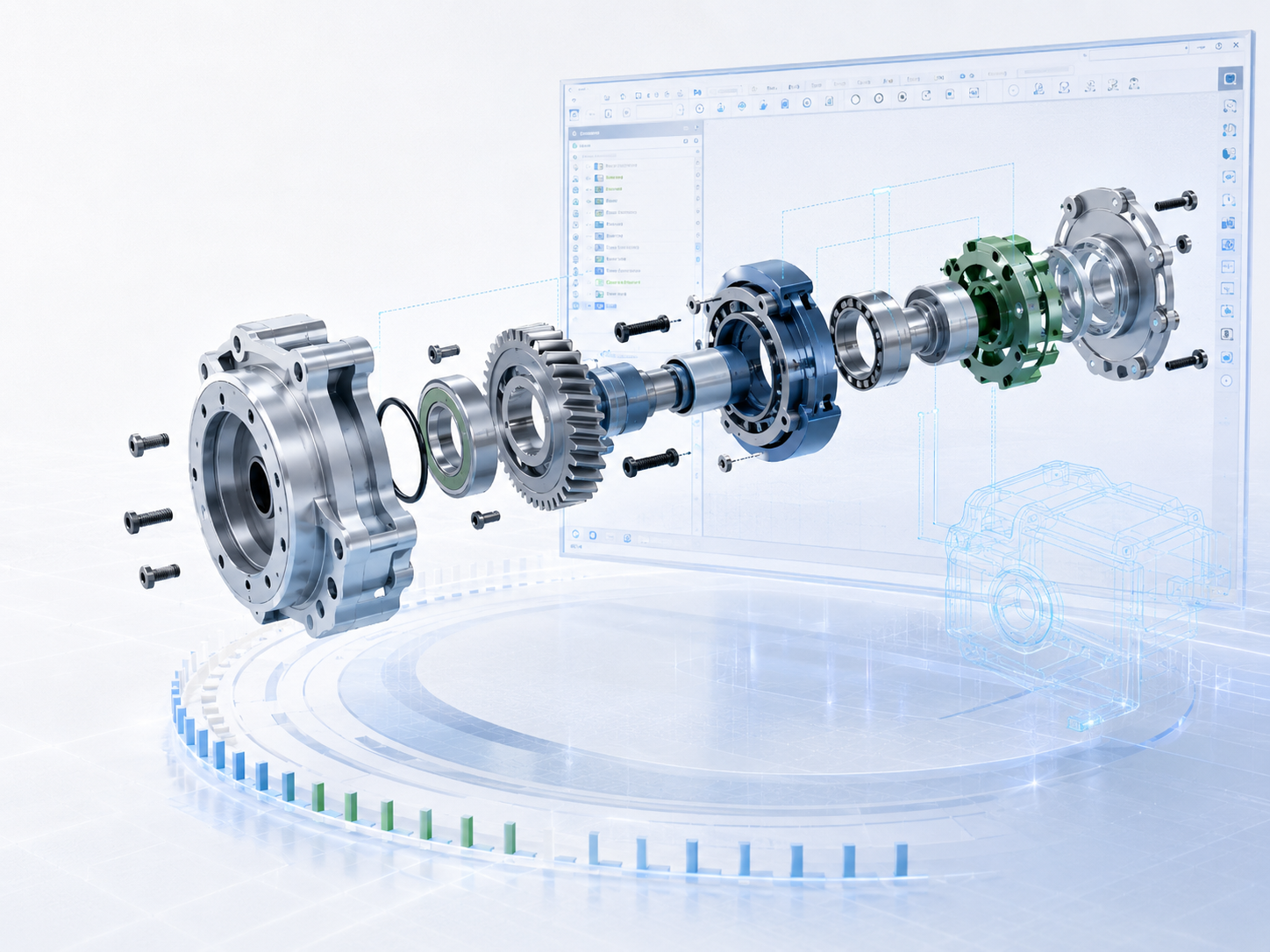 Creo Assembly Design แสดงโมเดลเครื่องกลแบบ Exploded View สำหรับงานออกแบบผลิตภัณฑ์